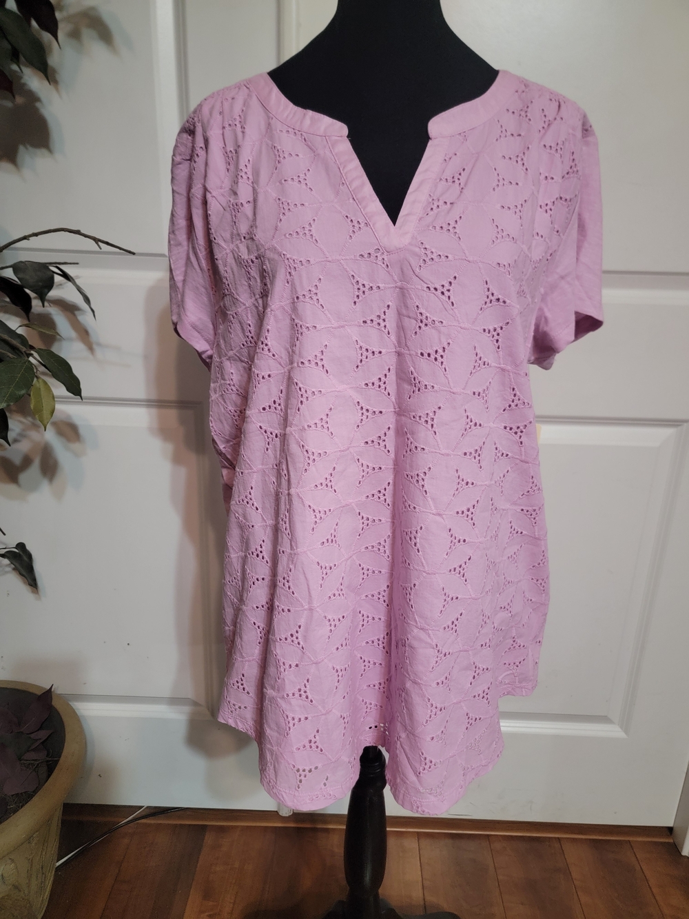 St. John's Bay Purple Eyelet Split-Neck Tunic